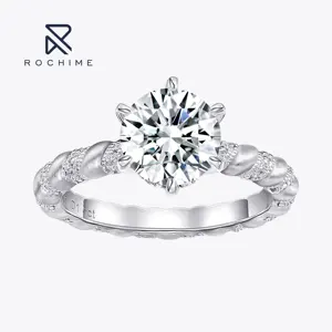 Rochime gambar kawat Vintage cincin berlian kembar 925 perak murni perhiasan tinggi batu permata zirkonia kubik cincin wanita