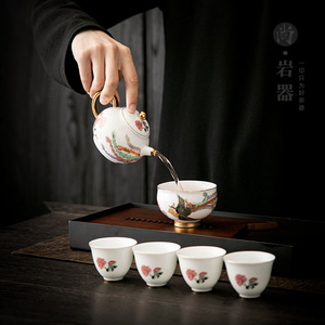 Théière en porcelaine blanche Shangyan Dehua, motif Phénix, forme Xishi, avec couvercle, théière à main - Product Image 2