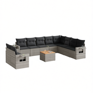 Conjunto de Sofás de Jardín de Ratán Gris, 10 Plazas, Muebles de Exterior Resistentes a la Intemperie, Diseño Contemporáneo - Product Image 1