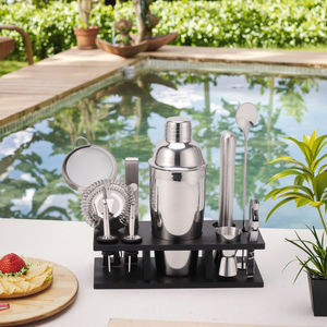 Kit de <span class=keywords><strong>barman</strong></span> en acier inoxydable de 11 pièces en gros ensemble de shaker à cocktail avec support en bambou noir pour mixologue - Product Image 5