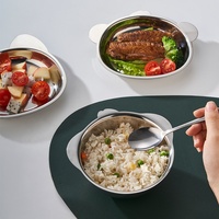 Ensemble d'assiettes et de bols à soupe minimalistes en acier inoxydable épaissi 316/304 avec visages d'animaux de dessin animé, assiettes pour aliments complémentaires pour enfants