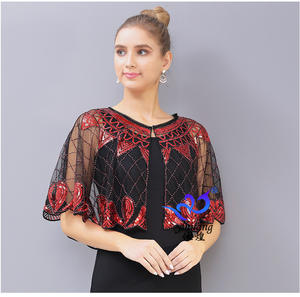 Mujeres <span class=keywords><strong>Azul</strong></span> Rojo Malla Lentejuelas <span class=keywords><strong>Fiesta</strong></span> Boda Chal Mujer Lentejuelas <span class=keywords><strong>Bolero</strong></span> Señora Sexy Boda <span class=keywords><strong>Fiesta</strong></span> Capa - Product Image 4