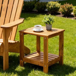 Dark Wood Slatted Low Side <strong>Table</strong> With Open Shelf for Living Room <strong>Christmas</strong> <strong>Tree</strong> Corner Accent Piece - Product Image 2