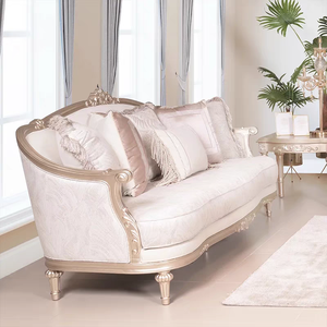 طقم كنب فاخر لغرفة المعيشة على طراز القصور الفرنسية العتيقة، مكون من 1 و 2 و 3 مقاعد، مصنوع من قماش وخشب صلب منحوت - Product Image 2