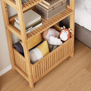 Estantería de Bambú Multifuncional con 4 Estantes y 1 Cesta de Almacenamiento Abierta, Organizador de Almacenamiento, Estantería Tipo Escalera, Librería - Product Image 4