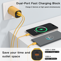 Cargador GaN con Enchufe Europeo Tipo-C de 30w, Adaptador Tipo C a USB de Doble Puerto, Accesorios para Celulares, Cable de Carga al por Mayor