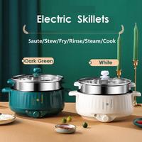 Casserole électrique multifonctionnelle de 22 cm avec fonction vapeur et cuiseur à riz domestique 2L pour dortoir, poêle électrique