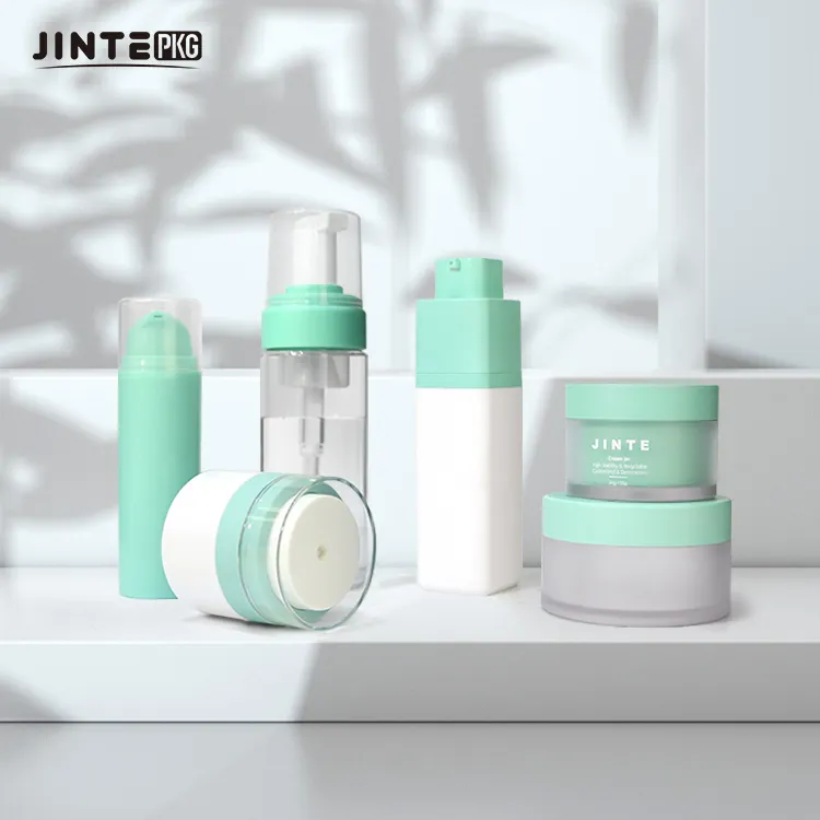 Benutzer definierte rosa Kosmetik verpackung Kunststoff Pump flasche und Glas mit Deckel für Hautpflege Creme Lotion