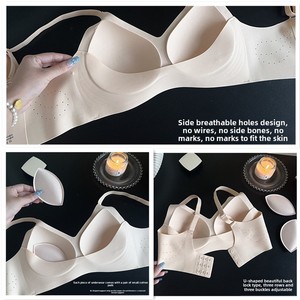 Sujetador de punto sin costuras con tirantes ajustables, copa completa, fino, suave, con tiras de gel 3D, push-up, cuello en V, talla grande, para uso diario - Product Image 2