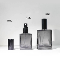 Vente en gros de flacons de parfum en verre carrés plats transparents, noirs et dégradés ombrés de 10/15/30 ml, vaporisateur rechargeable pour les voyages