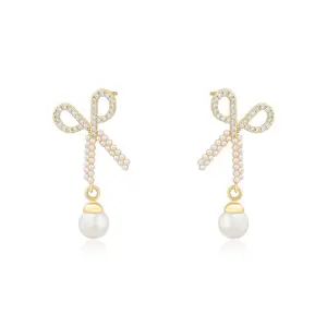 X000025099 Xuping-pendientes sencillos de perlas doradas de 14K con diseño de tijeras y cuentas de concha, joyería elegante