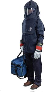 Enespro ArcGuard 4 Kit de protection contre les arcs électriques 40 Cal, Blouse courte <span class=keywords><strong>FR</strong></span>, Salopette, Capuche standard, Lunettes de sécurité, Fabriqué en Chine - Product Image 3