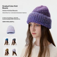 Gorro de punto de lana mezclada con jacquard degradado para mujer, estilo coreano, que estiliza el rostro, cálido, ajustable, para el frío.