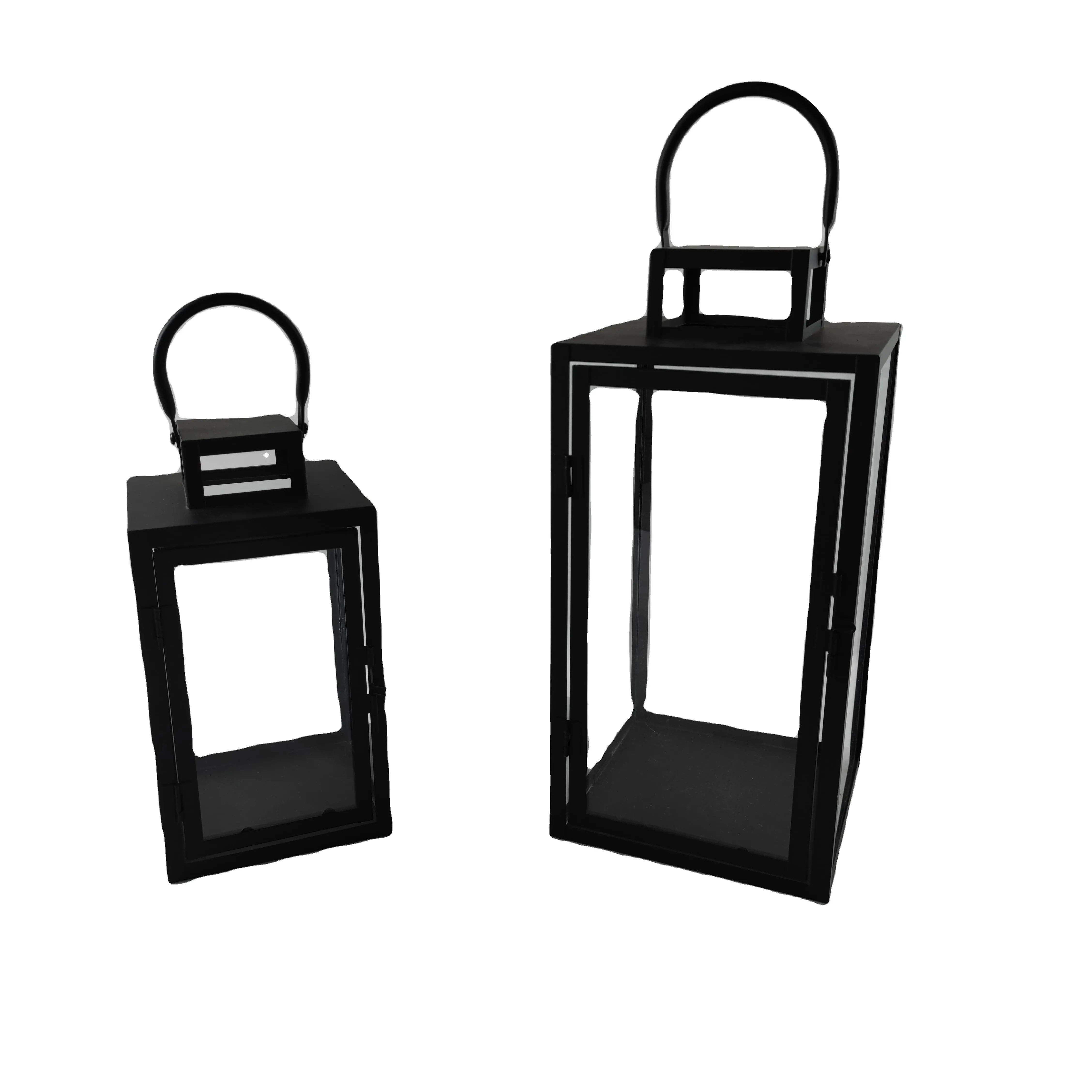 Decorative Candle Lantern Black Metal & Glass Paneled Lantern Table Decoration for Garden Wedding Party Use 2 sizes