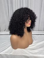Perruques de cheveux humains bouclés Pixie avec frange, tissage intégral à la machine, bouclés crépus vierges brésiliens, indiens, cambodgiens, italiens