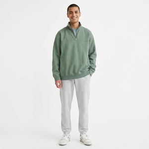 Oem Custom <b>Plain</b> Hoodies Cotton Men <b>Jumper</b> 14 Zip Pullover Green Blank Quarter Zip Sweatshirt Hoodies - Product Image 1