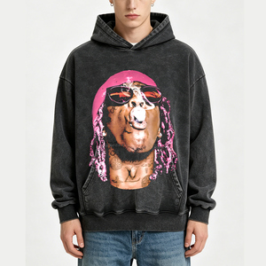 Sudadera Personalizada con Estampado Gráfico de <span class=keywords><strong>Rap</strong></span> Vintage, Estilo Desgastado, Felpa Francesa Gruesa, con Capucha y Lavado Ácido para Hombre - Product Image 1