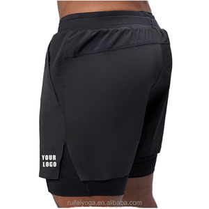 Shorts de sport noirs pour hommes, taille élastique, séchage rapide, avec poches, logo personnalisable au dos - Product Image 5