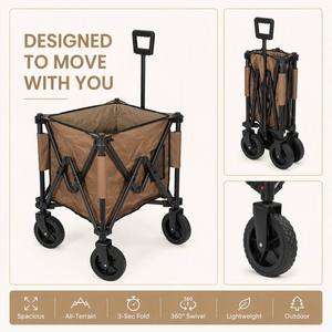 Chariot utilitaire pliable robuste, chariot <span class=keywords><strong>de</strong></span> jardin pliable avec roues, chariot tout-terrain pour le camping et la plage - Product Image 3