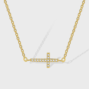 18K Gold Plated Brass 5A Zircon <b>Cross</b> Charm Necklace Link <b>Chain</b> Trendy Claw Setting Pendant with Custom Logo for Women Gift - Product Image 3