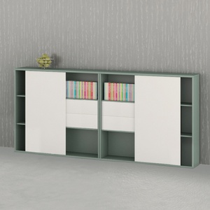Meuble de rangement vert olive en bois avec deux portes coulissantes pour bureau, bibliothèque, armoire de classement, meuble de rangement pour salon - Product Image 1