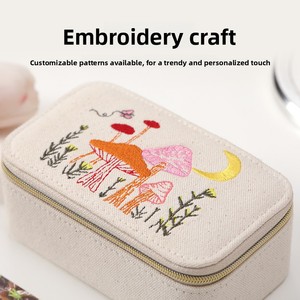 Luxury Small <strong>Box</strong> Packaging for Gift Halloween Square White Canvas Embroidered <strong>Jewelry</strong> <strong>Box</strong> with Metal Zipper and Custom Logo - Product Image 2