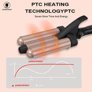 Rizador de pelo giratorio LED de 3 barriles de cerámica profesional <span class=keywords><strong>con</strong></span> calentador PTC 3 Ajustes de temperatura y calentamiento rápido - Product Image 4