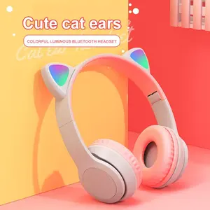 Hot Sales Led Cute P47 Cat Ear Headphones Bt5.0 Wireless Headset With Mic Kid Girl Stereo P47M Earphone