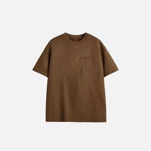 Camiseta Oversize Vintage Lavada con Tejido de Punto Grueso, Diseño de Logotipo Personalizado, Patrón Liso, Cuello Redondo, Estilo Casual - Product Image 3