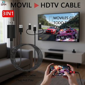 DAM Mobile To HDTV <b>Cable</b> 3In1 Universal Plug And Play HD <b>Display</b> <b>Cable</b> For Phones Tablets - Product Image 3