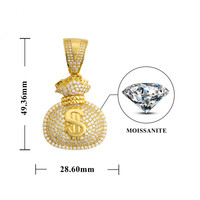 Pendentif Sac d'argent Dollar Hip Hop Personnalisé Plaqué Or Argent S925 Moissanite Iced Out pour Hommes Femmes Vente en Gros