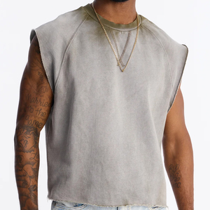 BINBEIER T-shirt Senza Maniche da <span class=keywords><strong>Uomo</strong></span> all'Ingrosso, <span class=keywords><strong>Maglietta</strong></span> Muscolare Personalizzata con Effetto Vintage e Orlo Grezzo, 100% Cotone - Product Image 1