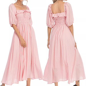 Maxi abito da donna in cotone elegante Vintage <span class=keywords><strong>con</strong></span> volant A <span class=keywords><strong>mezza</strong></span> <span class=keywords><strong>manica</strong></span> all'ingrosso casual estivo <span class=keywords><strong>lungo</strong></span> 2022 - Product Image 1