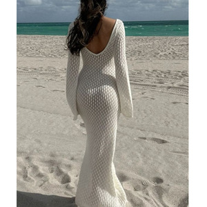 2025 estate costume da bagno da donna <span class=keywords><strong>uncinetto</strong></span> leggero protezione solare tunica da nuoto Anti-vedere attraverso abito da spiaggia cava - Product Image 1