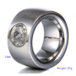 Stainless Steel Men's <b>Ring</b> 14MM Round <b>Crystal</b> Tension Setting Geometric Fashion Jewelry Gift - Product Image 2