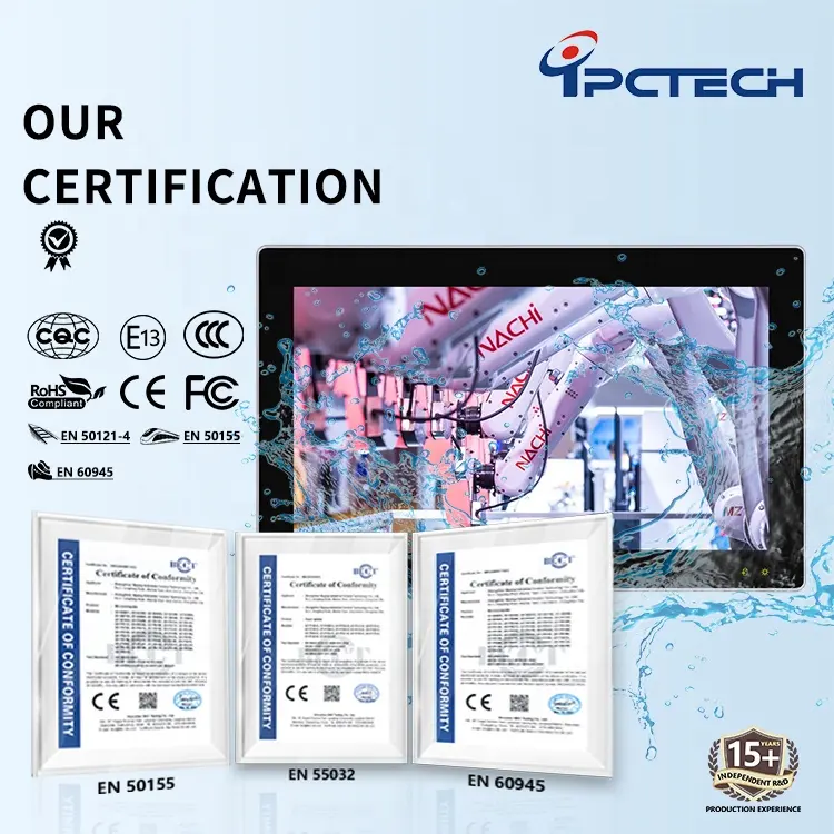 Ipctech Panel pc layar sentuh kapasitif, 15.6 inci IP65 tahan air Pc tanam tanpa kipas industri pc Panel layar sentuh