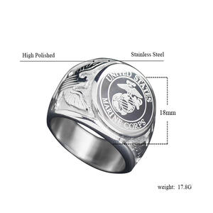 Anillos de sello de escudo de águila de acero inoxidable de EE. UU. personalizados para ejército/Marina/Cuerpo de Marines y joyería militar patriótica de la Fuerza Aérea para hombres - Product Image 5