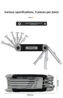 Set kunci Hex lipat kelas industri 9-in-1, obeng Torx Allen metrik untuk perbaikan sepeda dan rumah