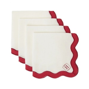 French 100% Pure Flax Scalloped Placemat <b>Linen</b> Napkins with Embroidered <b>Cloth</b> for Hotel Dining <b>Table</b> Placemat - Product Image 1