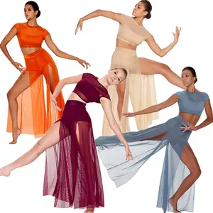Haut court de danse moderne pantalon à jambes larges avec tronc attaché 2 pièces tenues lyriques vêtements contemporains pour femmes filles