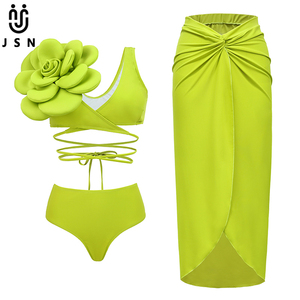 JSN Personalizar 2026 Moda Swimwear 3D Flores Beachwear Sólidos Fatos de Banho Cortar One Piece Biquíni das Mulheres com Swimdress - Product Image 1