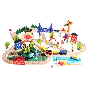 Rails de Train en bois pour enfants d'âge préscolaire, jouets de rails de Train en bois, ensemble de 108 pièces