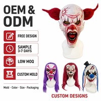 Masque de clown effrayant 4 styles en latex, perruque intégrale, nez rouge, dents pointues, accessoire de fête d'Halloween, taille unique