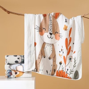 Serviette <span class=keywords><strong>de</strong></span> Bain en <span class=keywords><strong>Gaze</strong></span> Six Couches 100% <span class=keywords><strong>Coton</strong></span>, Imprimée Numérique Motif Dessin Animé, Couverture d'Emmaillotage pour Bébés et Nouveau-nés - Product Image 3
