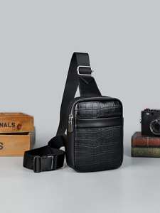 Bolso de Pecho con Diseño de Piel de Cocodrilo, Bolso Bandolera Pequeño de Cuero Genuino para Hombre, Bolso para Teléfono Móvil, Estilo Urbano Minimalista - Product Image 2