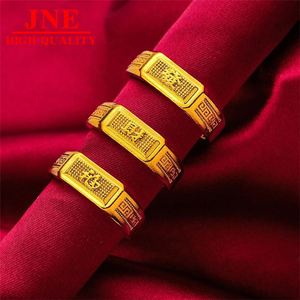 Bague ouverte <span class=keywords><strong>pour</strong></span> <span class=keywords><strong>homme</strong></span> en or alluvial plaqué or 24K, motif 'Lucky Money' au dos, style 'Gold Shop' - Product Image 1