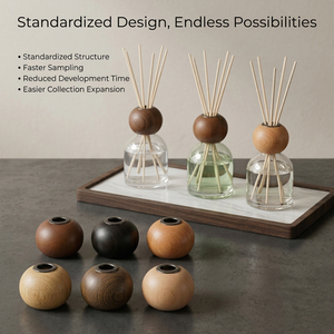 Vietnam WeWood Custom Ball Shaped Wooden <b>Diffuser</b> Cap Walnut Timber <b>Bottle</b> Sphere Aroma Closure Luxury Brand Upgrades - Product Image 3