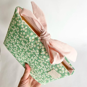 Borsa Cosmetica in Cotone con Motivo Floreale Personalizzato, Chiusura a Fiocco, Custodia per Trucchi da Ragazza, Borsa per Kindle di Alta Qualità e Grande Capacità - Product Image 2