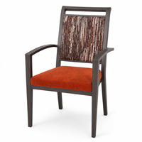Chaise de salle à manger en bois massif foncé, dossier rayé, siège orange rembourré, pour hôtel, restaurant et salle d'attente exécutive