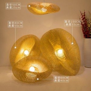 Bamboo Woven Pendant Lamp Round Led <b>Light</b> Source Touch Control Home Living Room <b>Dining</b> Room Chandelier - Product Image 4